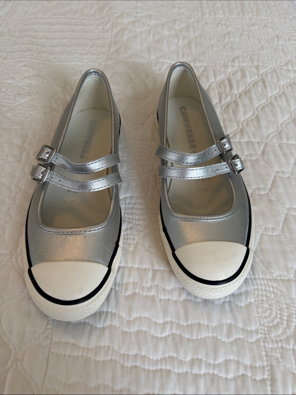 Converse Metallic Silver Mary Jane Sneakers with Dual Straps